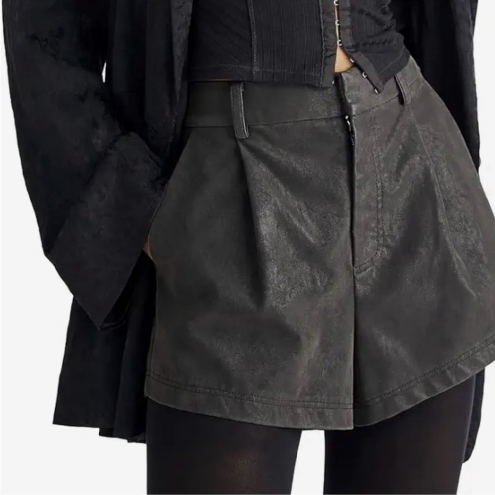 Free People High Waist Black Suede Shorts